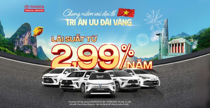 Ưu Đãi Lãi Suất Hấp Dẫn Từ 2,99%/Năm Khi Mua Xe Toyota Trong Tháng 09/2025